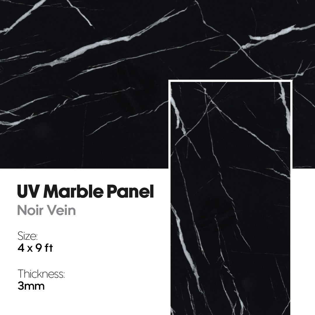 UV Marble Panel with Noir Vein design on a black background, noir vein, uv marble sheet, uv marble panel, marble, marble panel