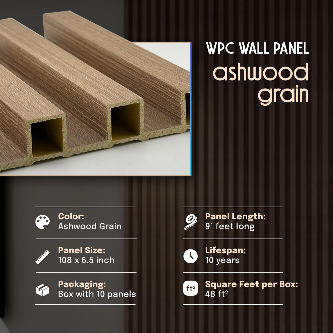 WPC wall panel with ashwood grain on a dark background, wall panel, wpc panel, wpc wall panel