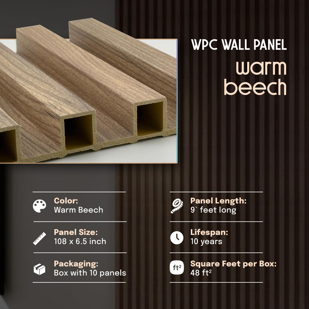 WPC wall panel with warm beech finish on a dark background, wpc wall panel, wall panel, warm beech