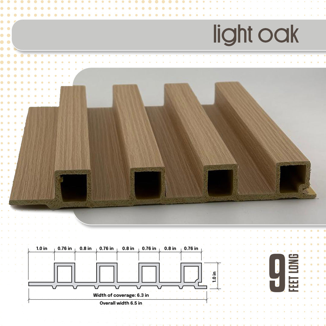 Wooden deck board with dimensions and product name on a white background