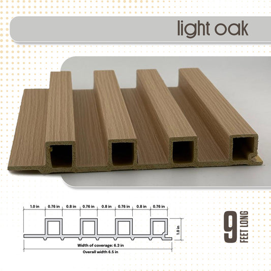 Wooden deck board with dimensions and product name on a white background