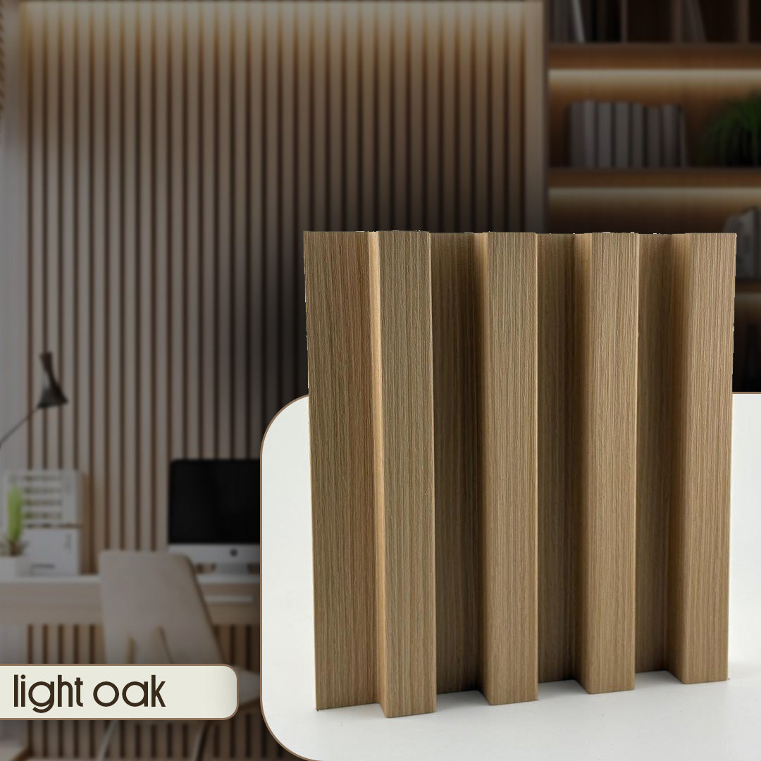 Light oak panel on a white surface with a blurred room background