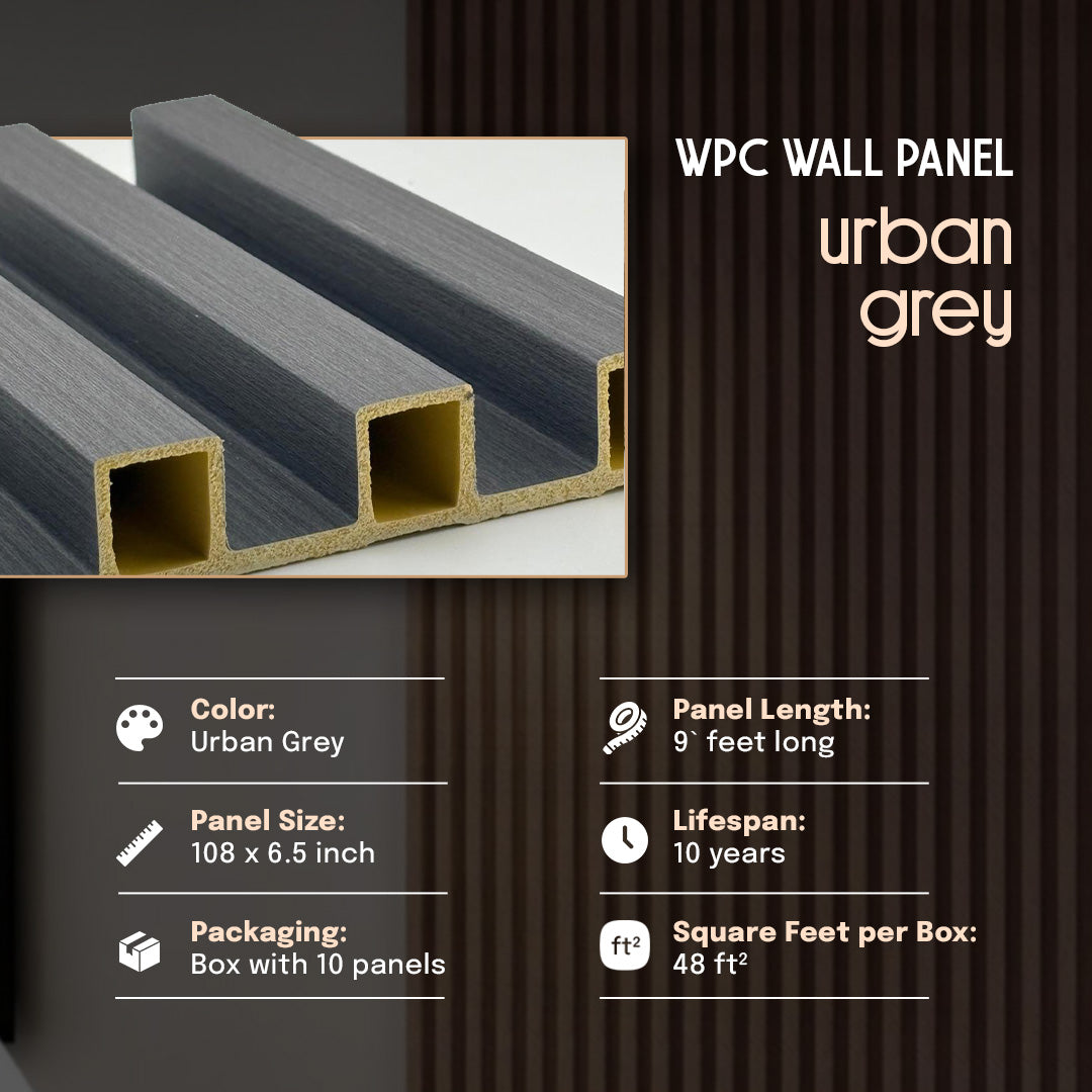 WPC wall panel with urban grey color on a dark background, urban grey, wpc panel, wall panel, panel, wall panel