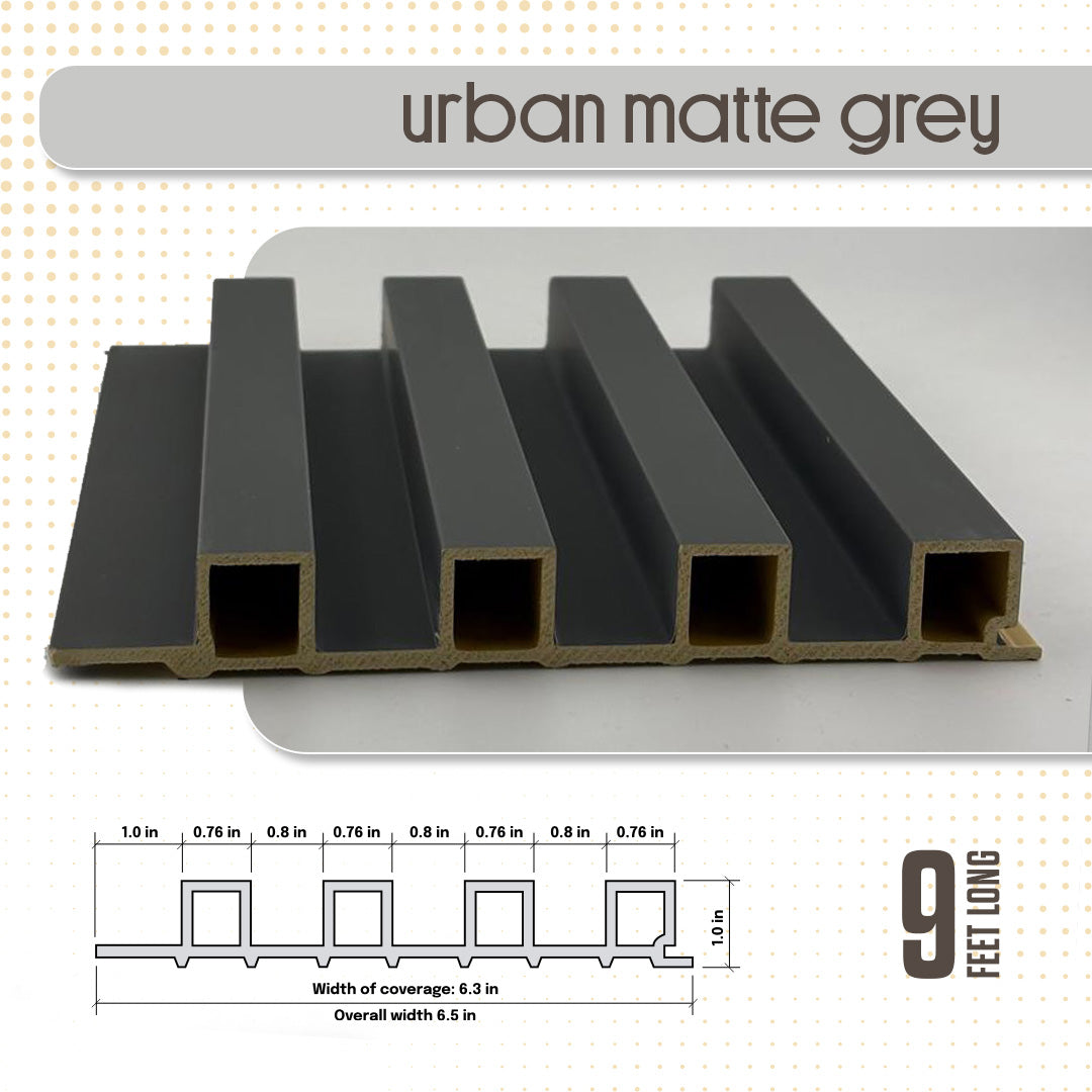 Rectangular panel with dimensions and 'urban matte grey' label on a white background