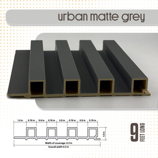 Rectangular panel with dimensions and 'urban matte grey' label on a white background