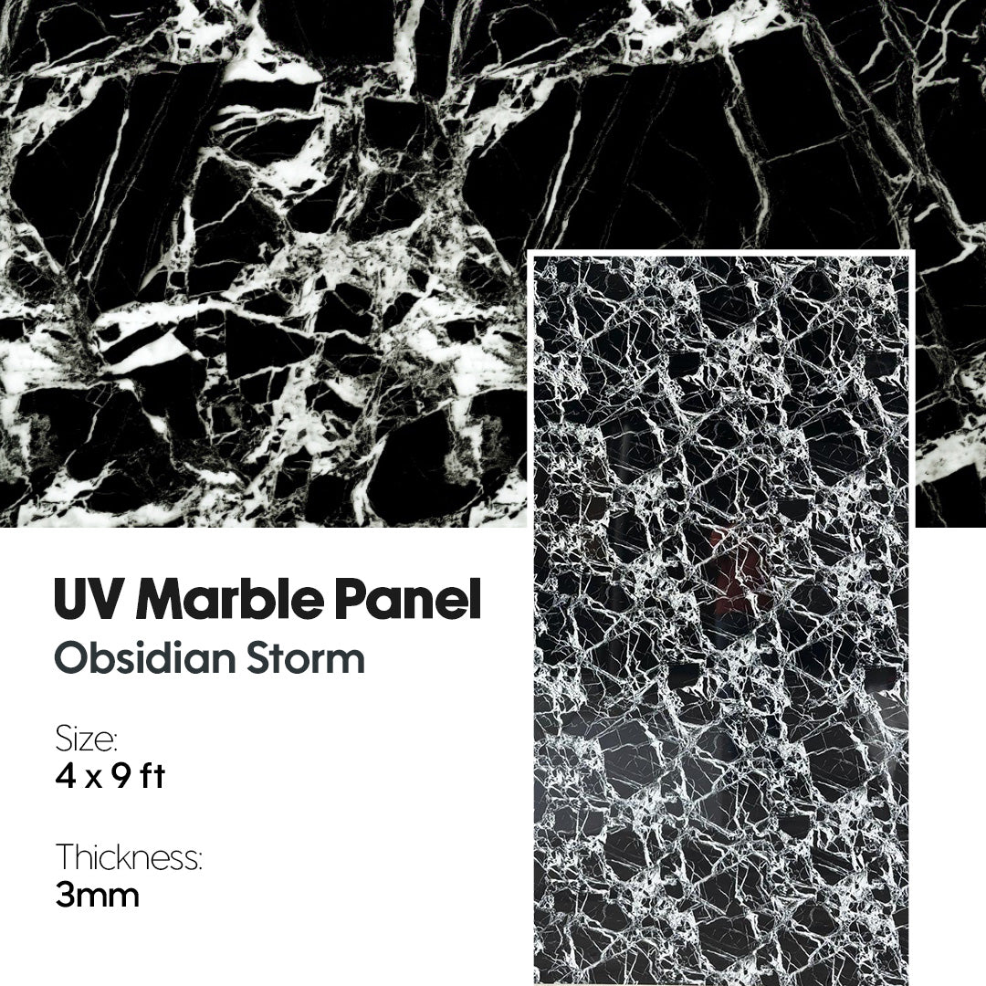 UV Marble Panel with Obsidian Storm pattern, size 4x9 ft, thickness 3mm, uv marble, marble, marble panel, obsidian storm