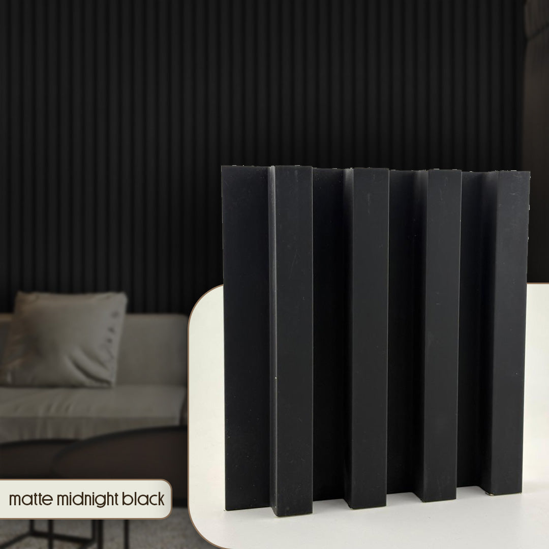 Black acoustic panel on a white surface with a blurred background, wpc wall panel