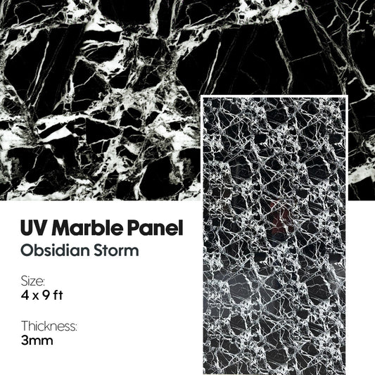 UV Marble Panel with Obsidian Storm pattern, size 4x9 ft, thickness 3mm, uv marble, marble, marble panel, obsidian storm