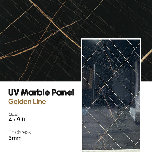UV Marble Panel with Golden Line design on a black background, uvmarble, marble, marble panel, uv marble panel, golden line