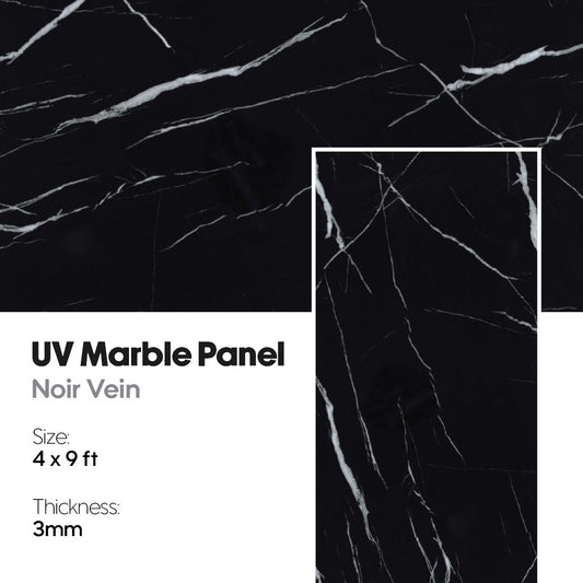 UV Marble Panel with Noir Vein design on a black background, noir vein, uv marble sheet, uv marble panel, marble, marble panel